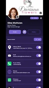 FasTap — محرر الملف التعريفي، وبجانب كل عنوان وبريد وهاتف وموقع مفتاح لإظهاره أو إخفائه