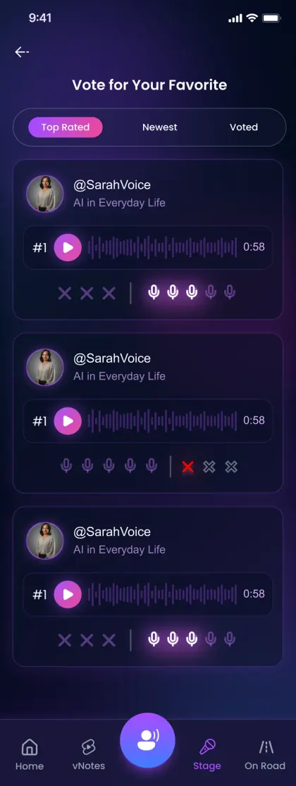 تطبيق Voicers — التصويت على الملاحظات الصوتية مرتبةً حسب الأعلى تقييمًا والأحدث وما سبق التصويت له